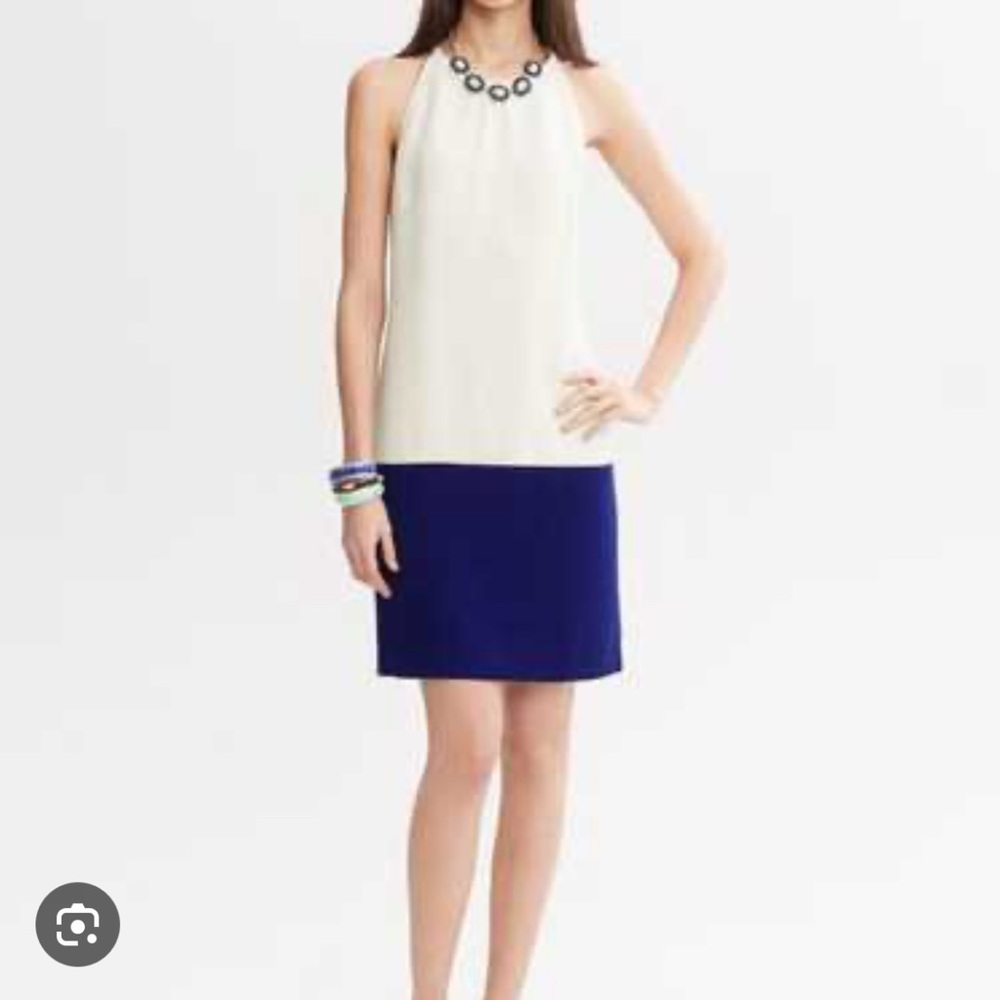 Banana Republic Colorblock Halter Shift Dress Size 10 Cream Navy Blue Sleeveless